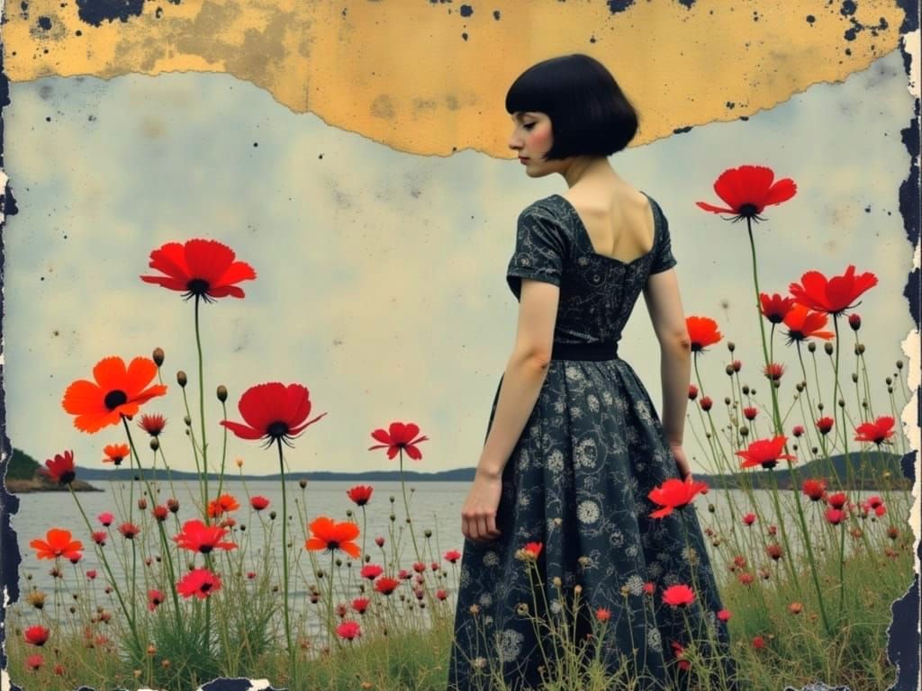 Woman with Floral Background in Klimt-Inspired Style