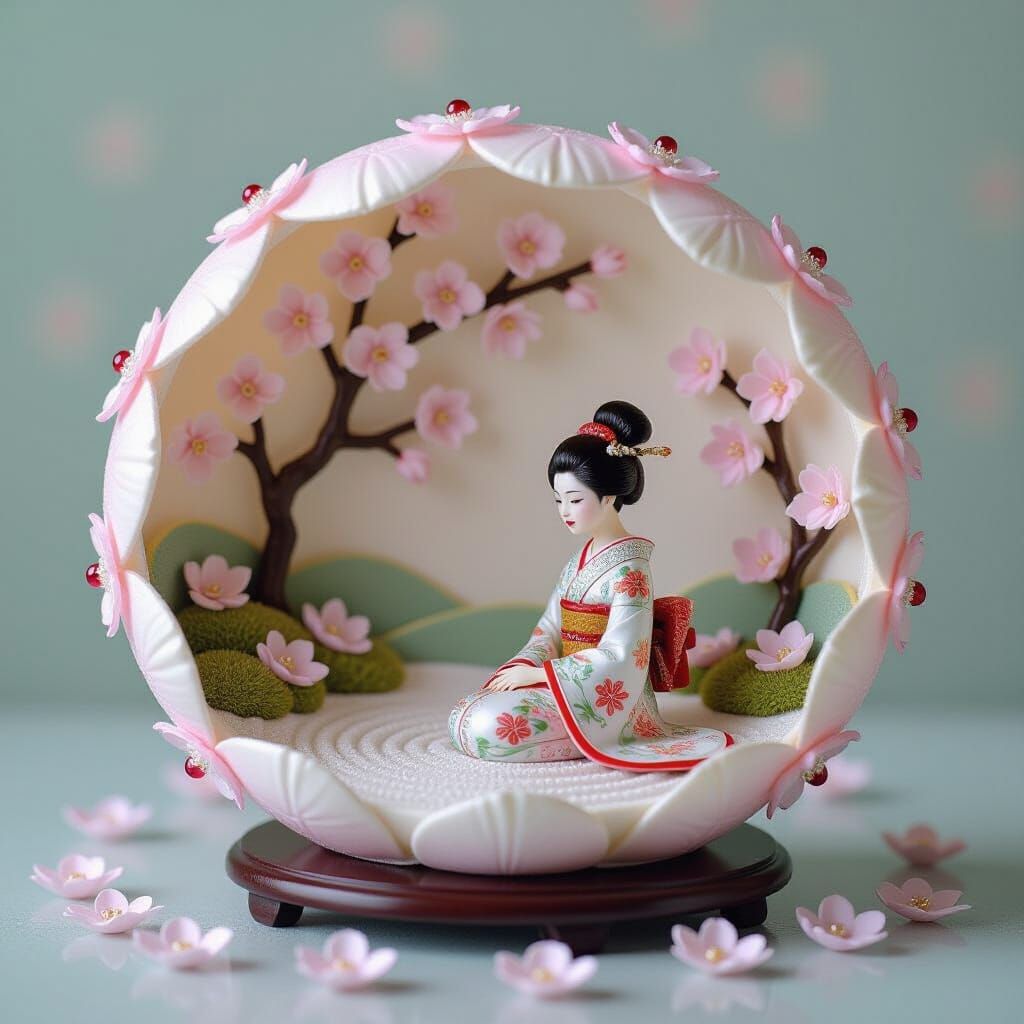 Cherry Blossom Diorama with Miniature Zen Garden