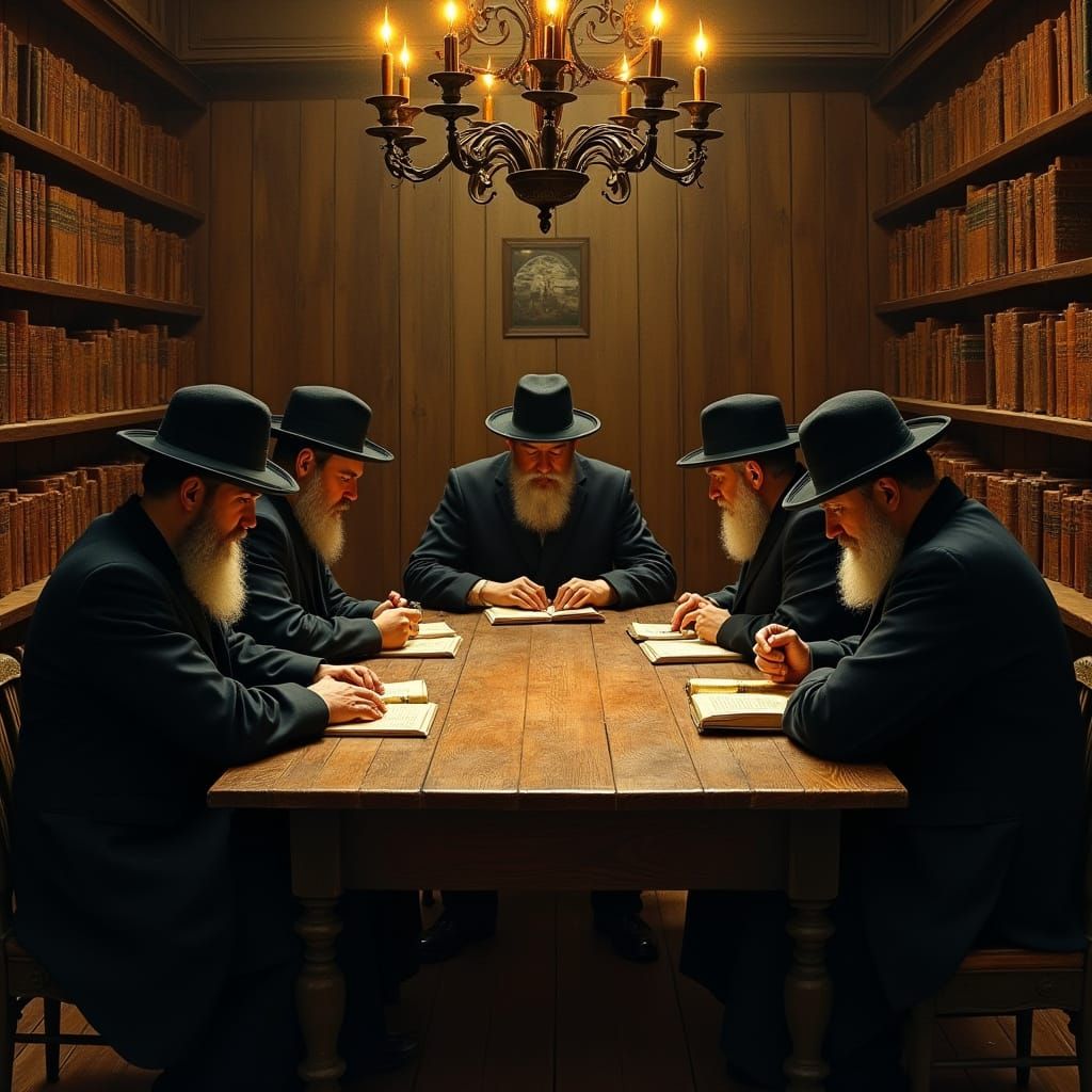 Hasidic Men Studying, Mystical Lighting