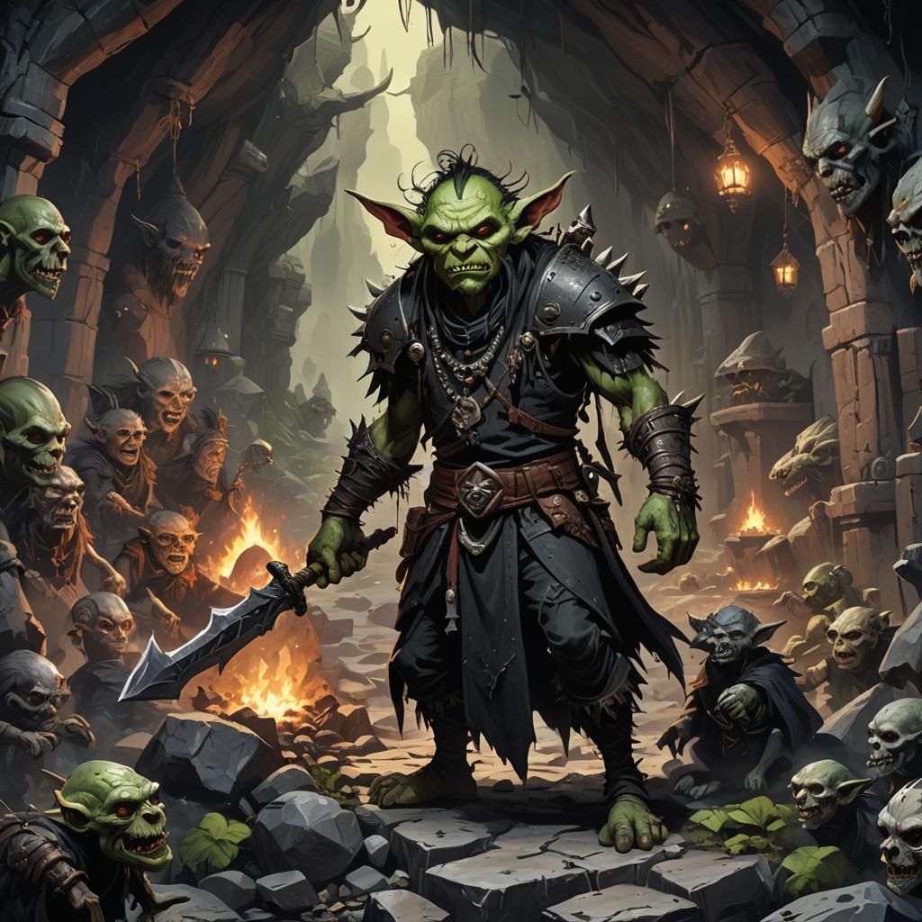 Intense Goblin Shaman in Gothic Cave, Dark Fantasy Art
