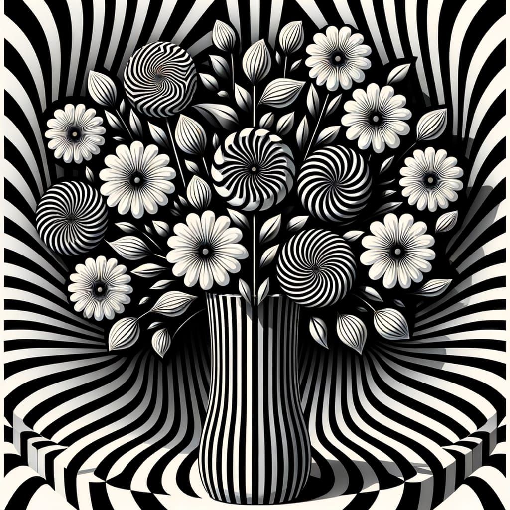 Optical Illusion: Abstract Flowers in Black and White