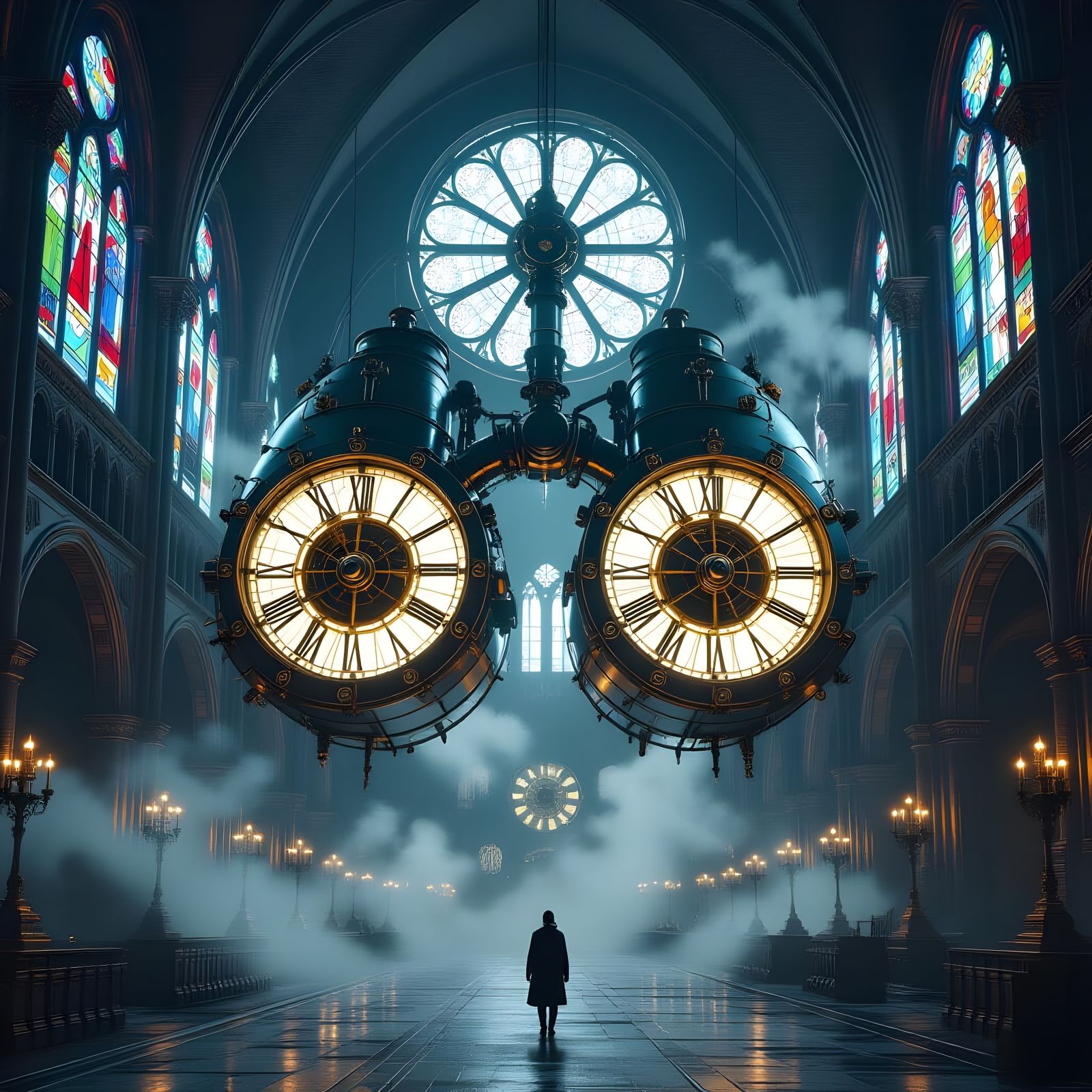Clockwork Lungs in Gothic Cathedral: Steampunk Art