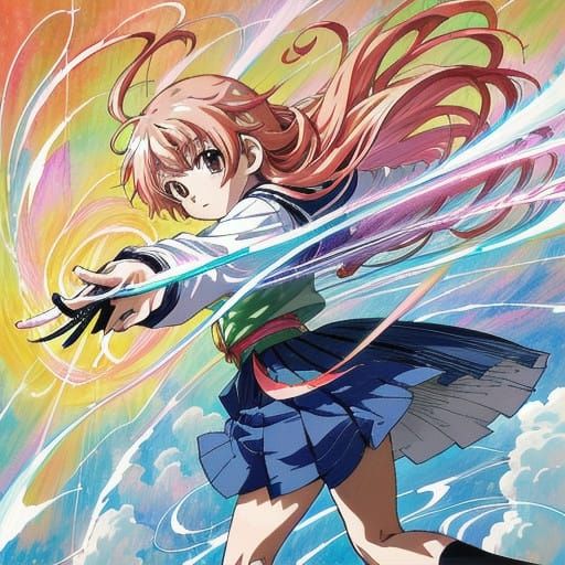 Vibrant Youthful Anime Character Key Visual Artwork in Dynam...