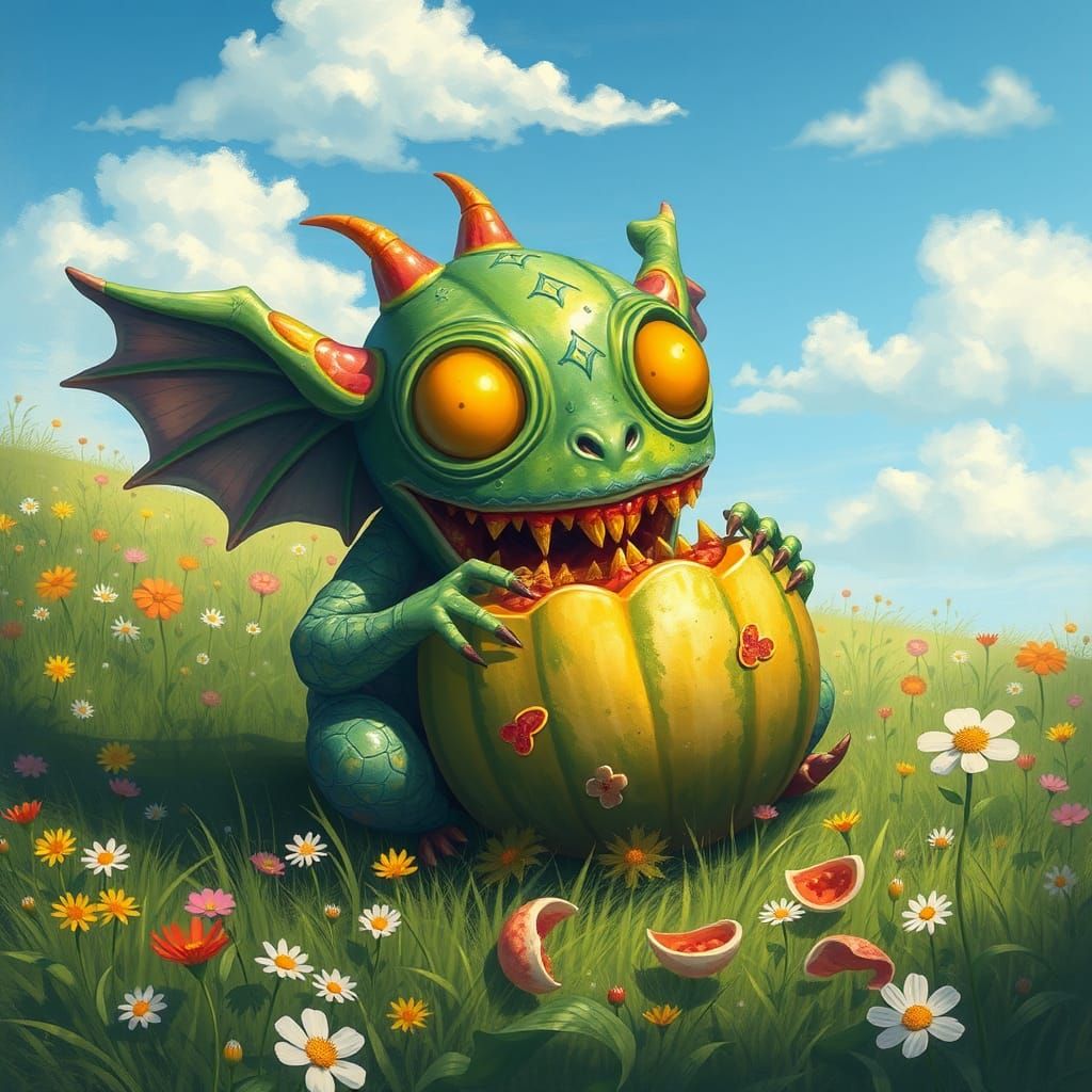 Death Melon Eater's Whimsical Feast in Lush Meadow