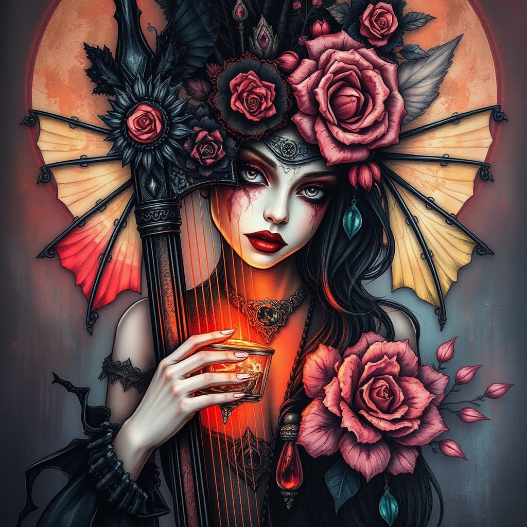 Surreal Harlequin Medusa in a Smoky Mausoleum Setting