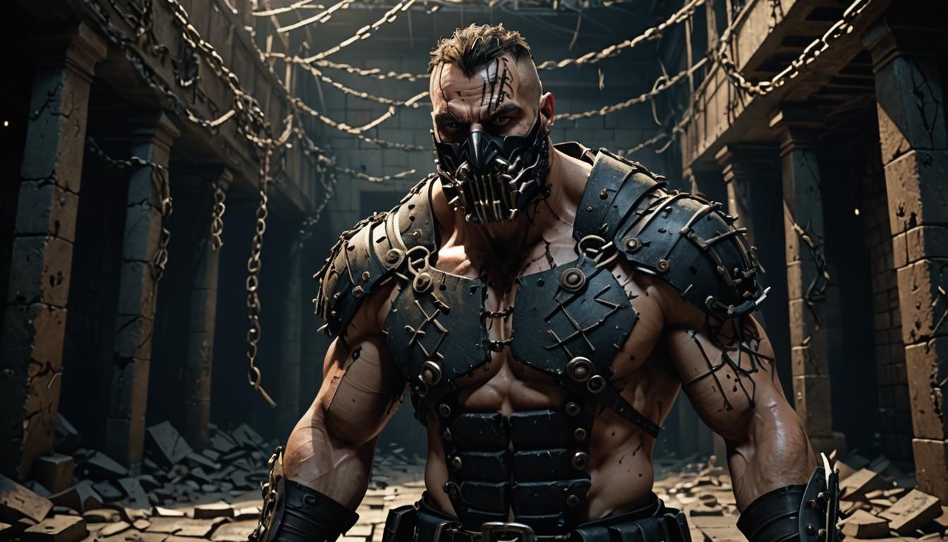 Bane in Prison: Anime-Inspired 3D Art