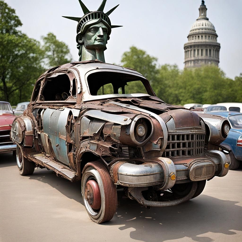 Liberty Statue Reimagined from Scrap Cars
