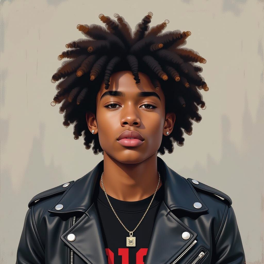 Urban Portrait of Teen with Afro in Gritty Style