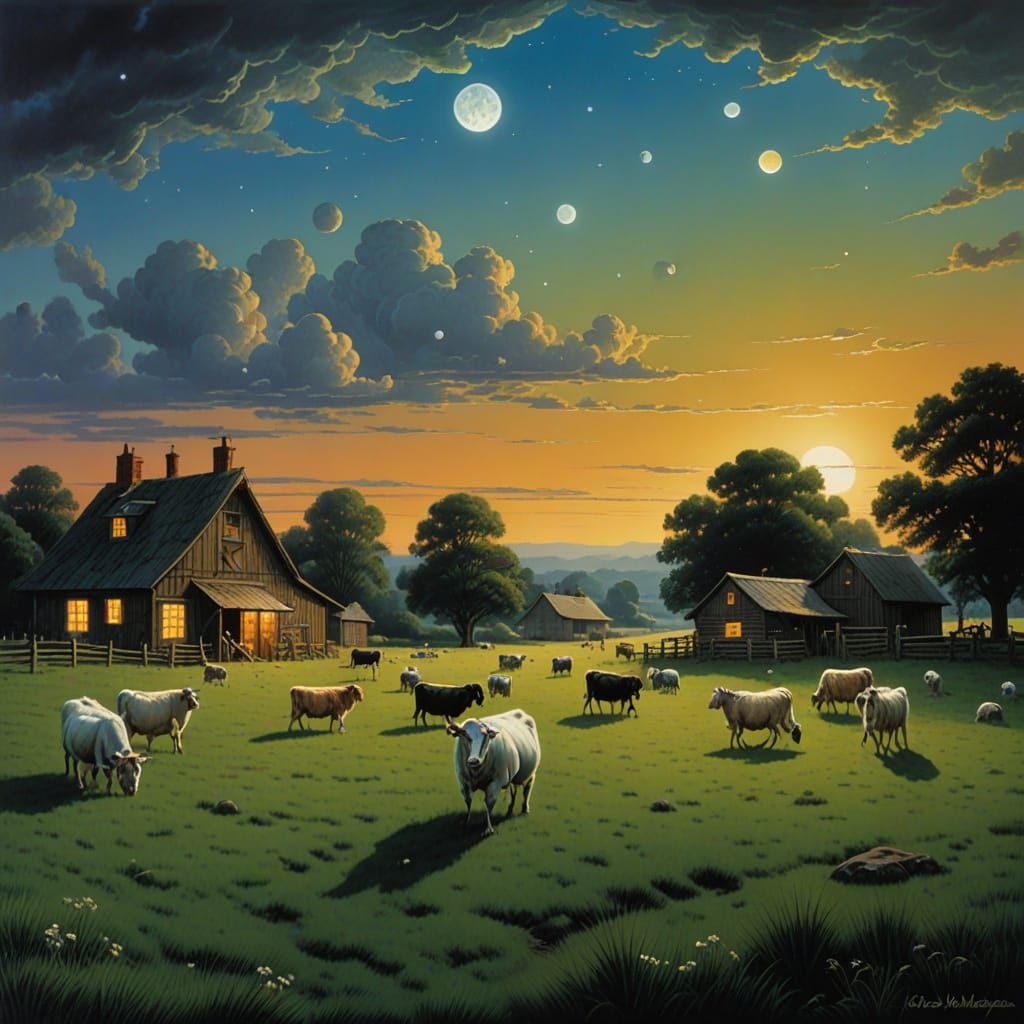 Whimsical LED-Lit Countryside Scene at Dusk
