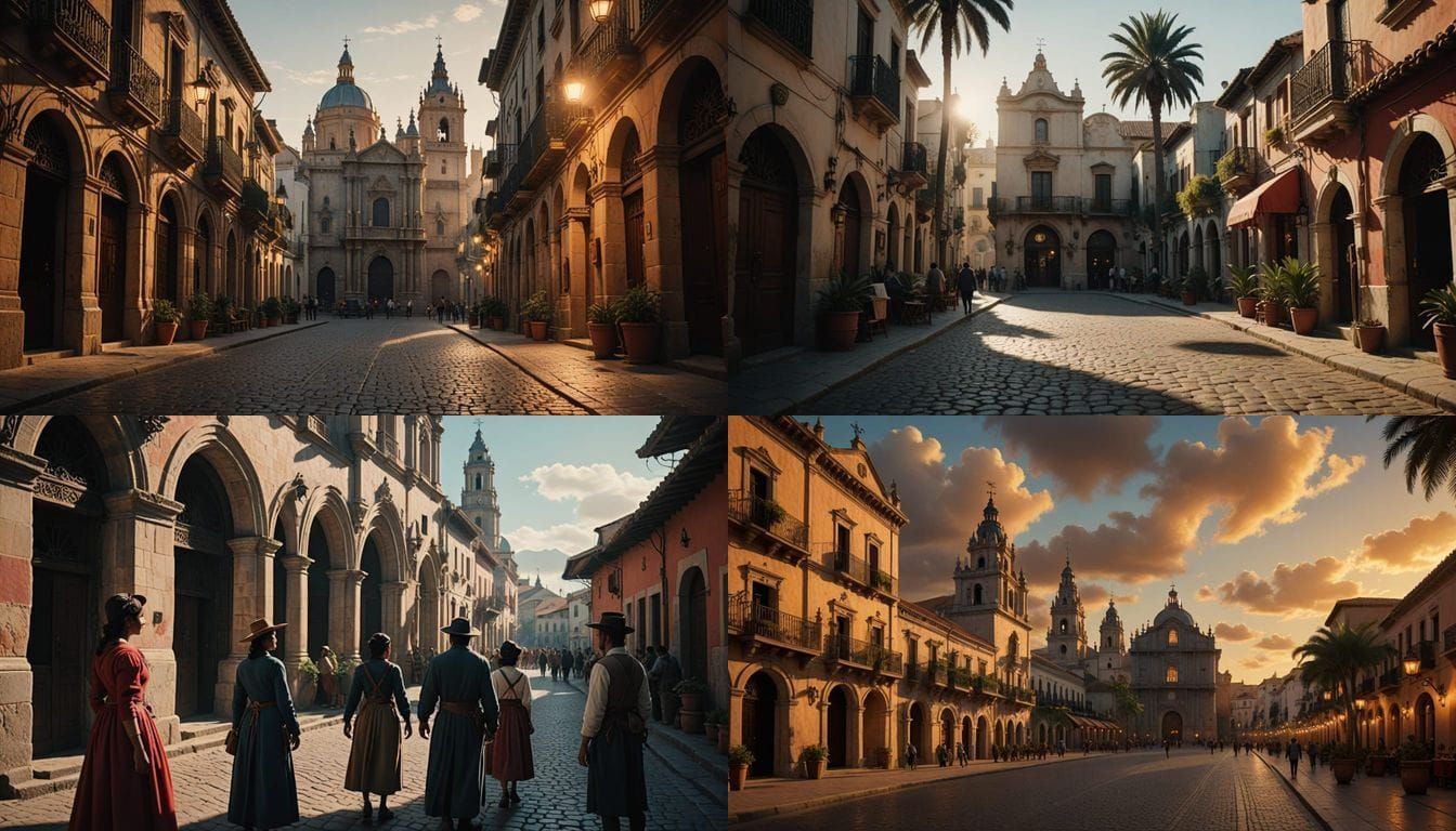 Spanish Colonial City with Grand Catedral de Santiago and Bu...