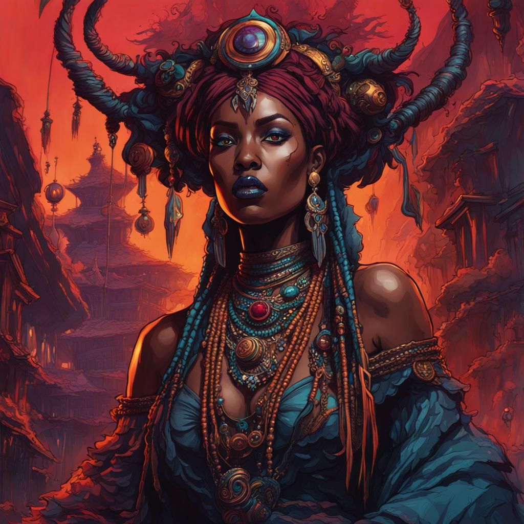 Female Voodoo Ink Doodle: Detailed Matte Painting
