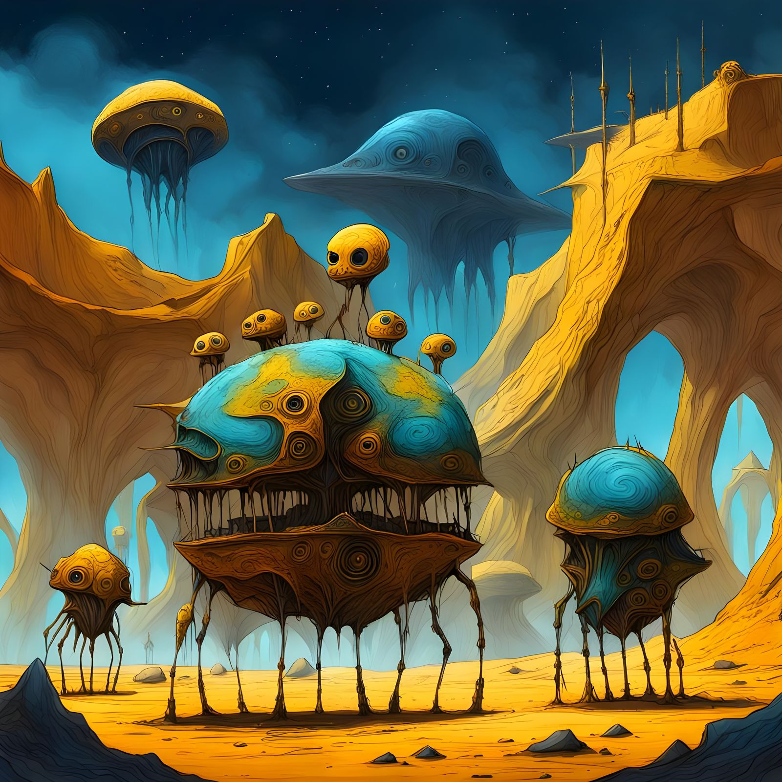 Alien Creatures in a Gritty, Smudgy Landscape
