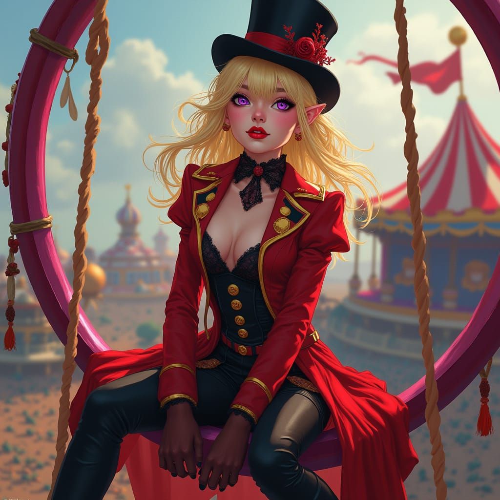 Half-Elf Ringmaster in Aerial Hoop, Digital Art