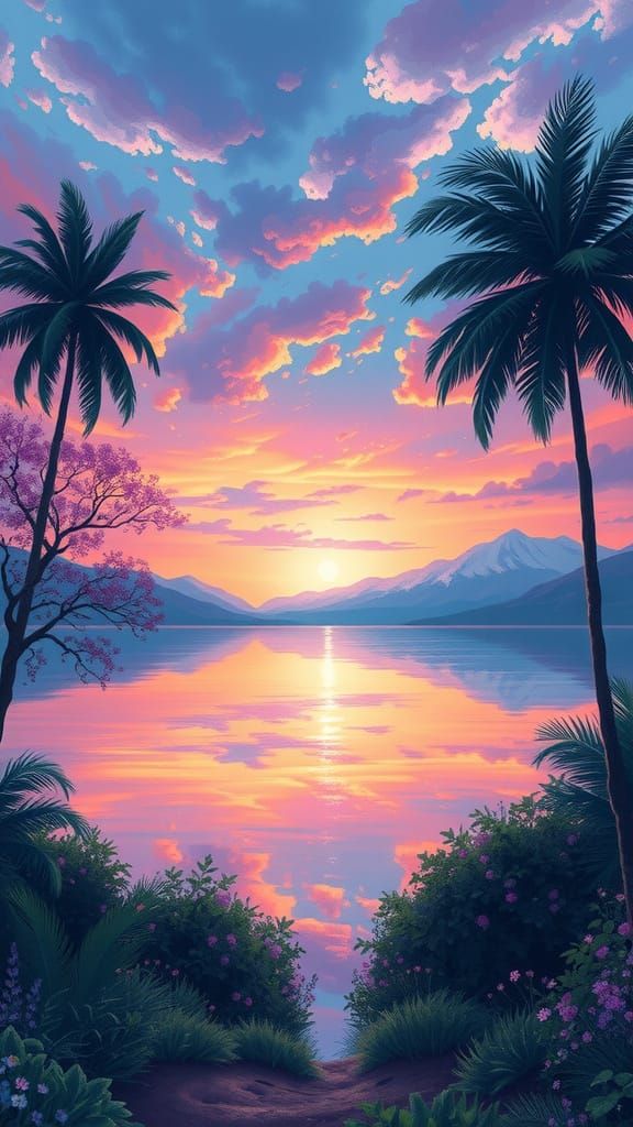 Vibrant Morning Landscape in Neon Colors