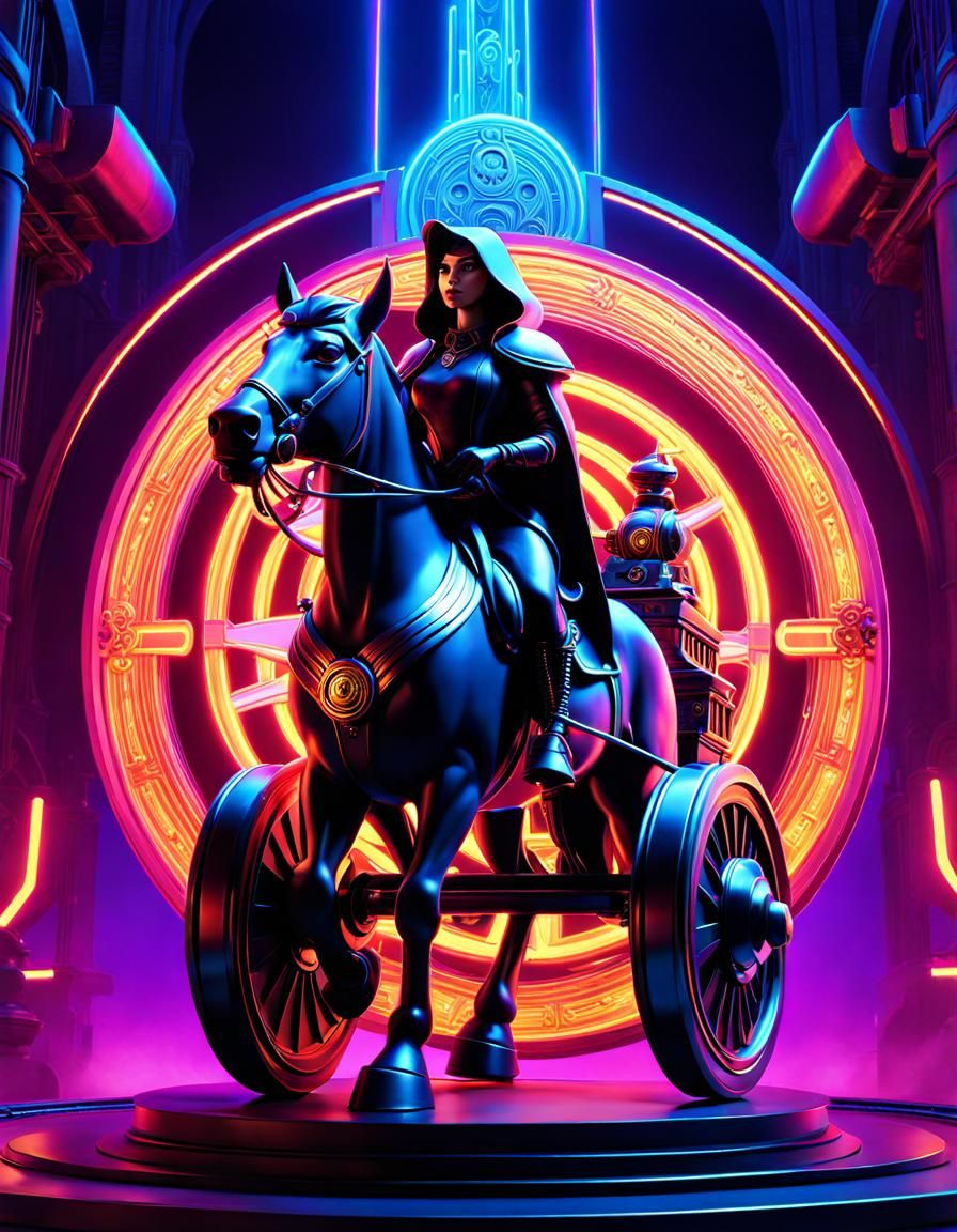 The Chariot Tarot Card in Cyberpunk 3D Style