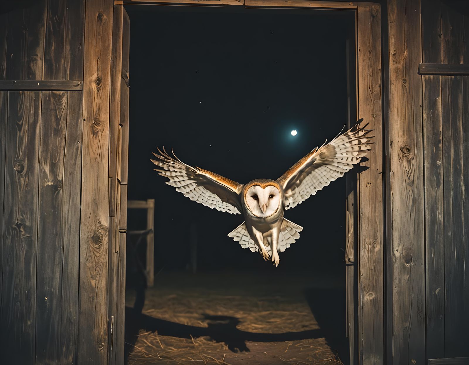 Barn Owl Flight in Moonlight: Cinematic Film Still