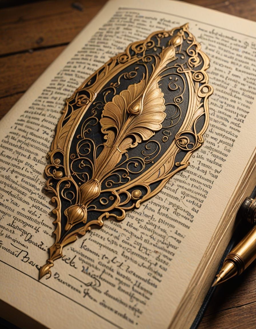 Art Nouveau Open Book with Ink Scribbles