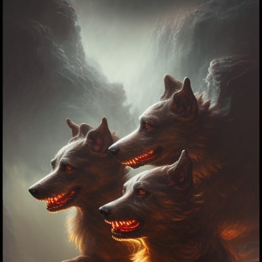 Photorealistic Cerberus in Ancient Greek Underworld
