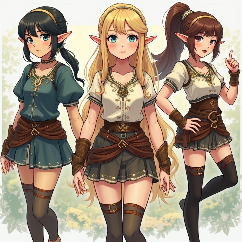 Enchanted Forest Scene with Three Fantasy Women