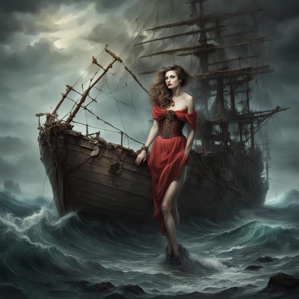 Sinister Shipwreck Featuring a Beautiful Woman