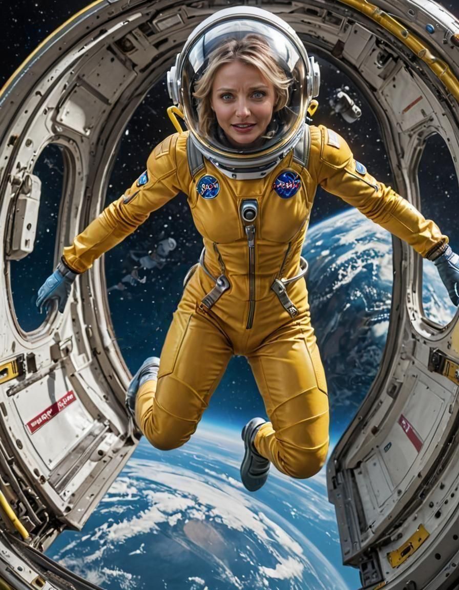 Astronaut Inspects Space Station Under Construction