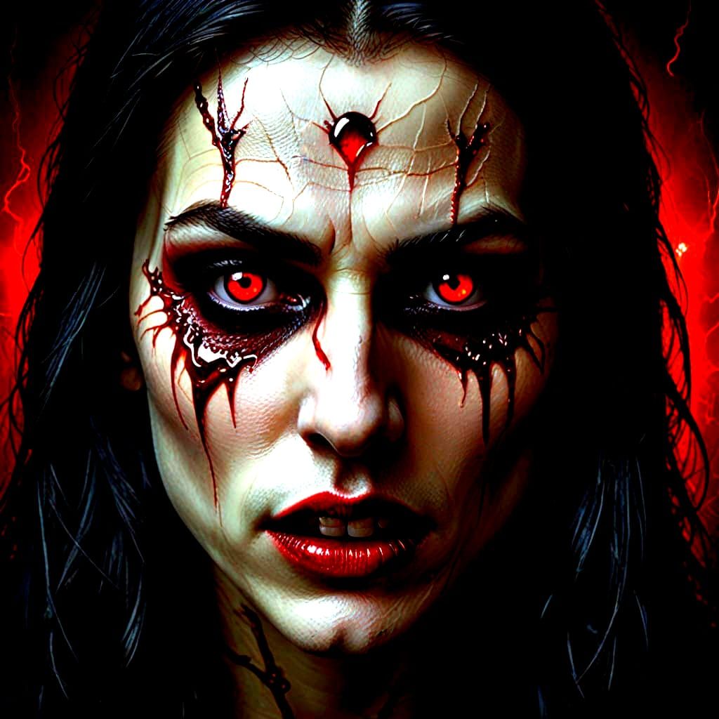 Surreal Bleeding Eye Vampire in Gothic Style