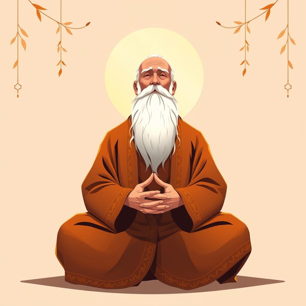 Serene Old Man Meditating in Spiritual Light