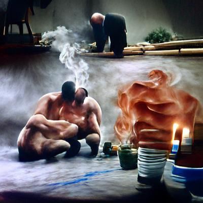 Smokey Figures Wrestle in Candlelight: Hyperrealism