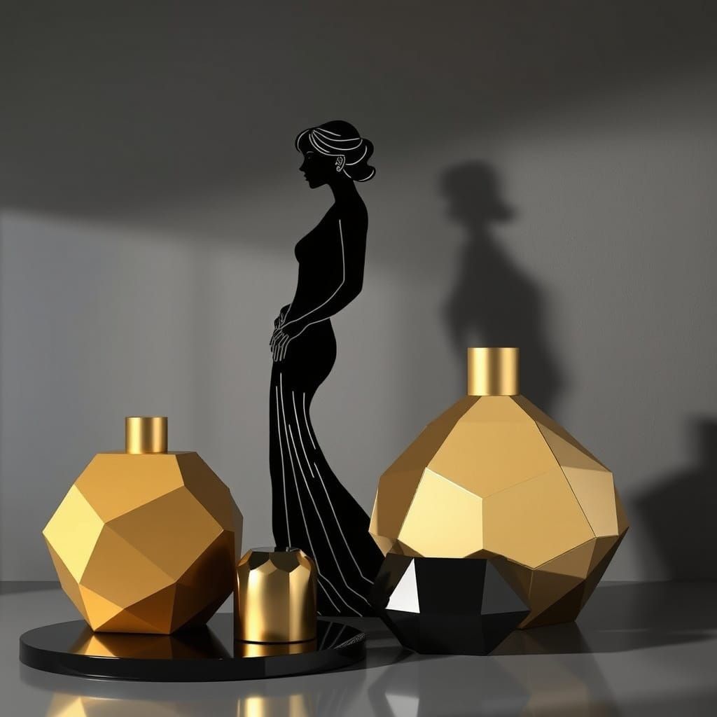 Noir Art Deco Still Life with Geometric Forms