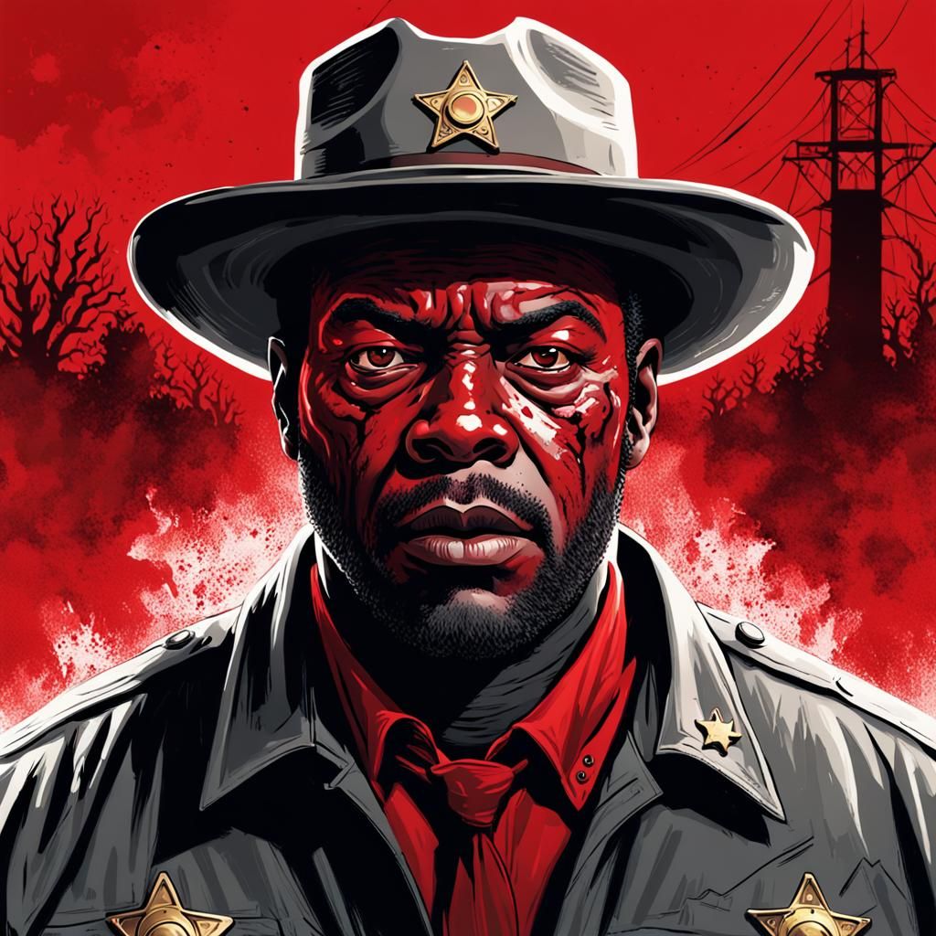 Terrified Sheriff in Red Horror Fan Art
