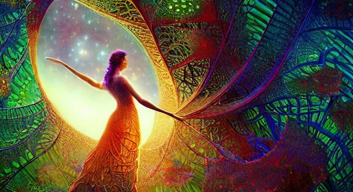 Brain Network in Warped Perspective: Watercolor Fractal Art