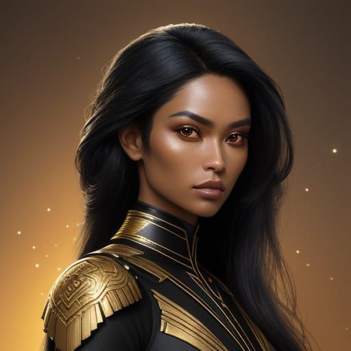 Hawaiian Sci-Fi Character With Golden Skin and Starlight Eye...