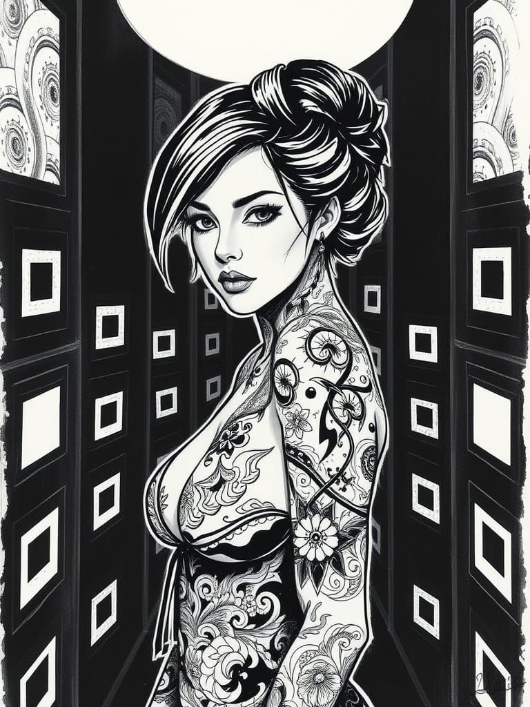 Intricate Ink Portrait of a Tribal Beauty