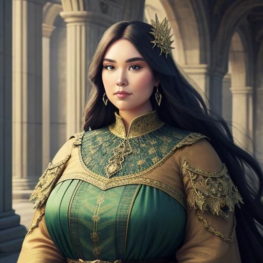 Plus-Sized Woman in High Definition Fantasy Setting