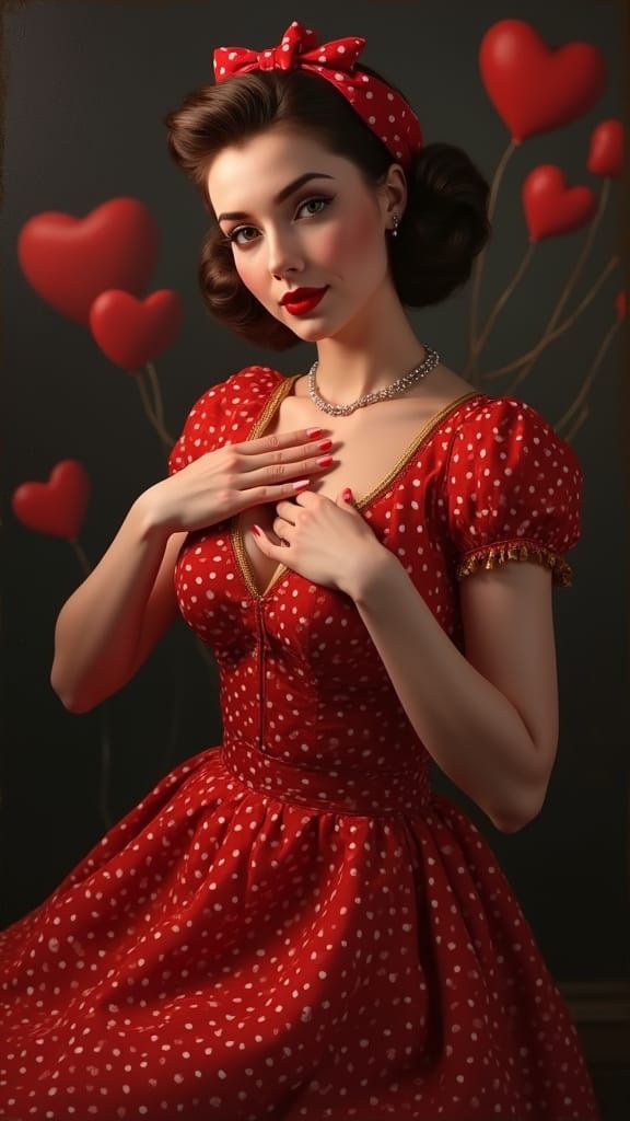 Hyperrealistic Pinup Girl in Red Polka Dots
