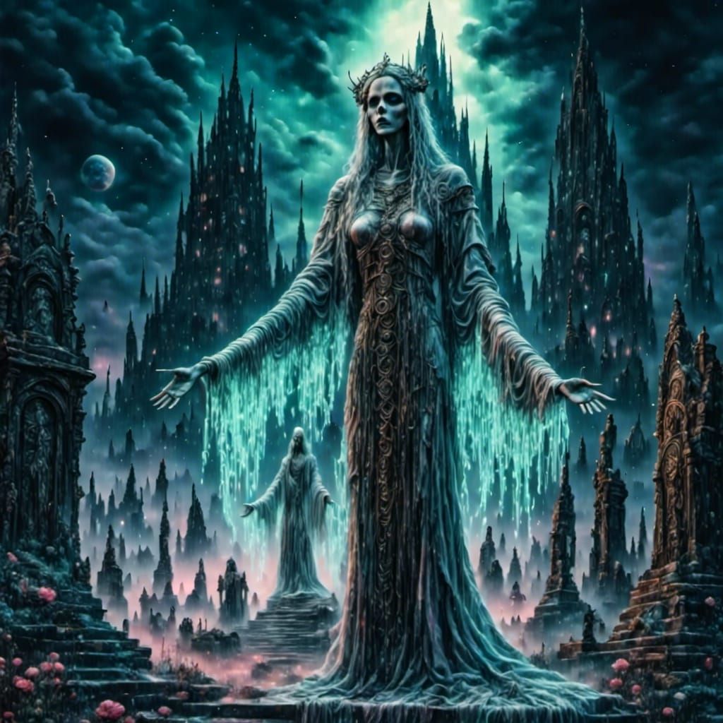 Evil Demons in Haunted Graveyard Art