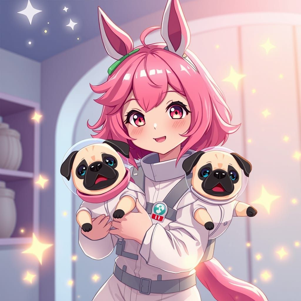 Adorable Space Explorer Girl in Vibrant Pink Hair and Berezo...