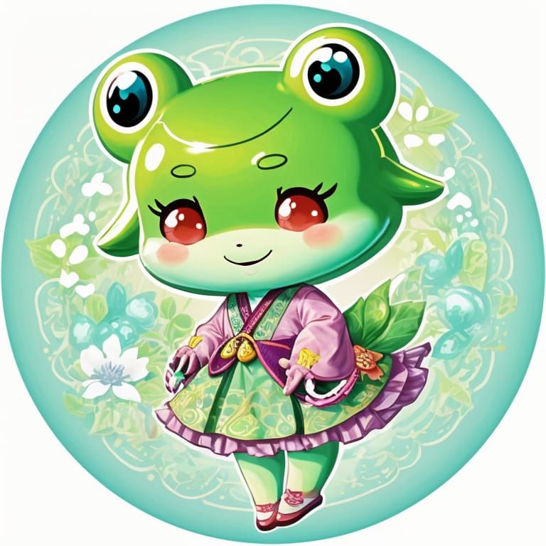 Friendly Lucky Frog Cartoon Logo in Chibi Style