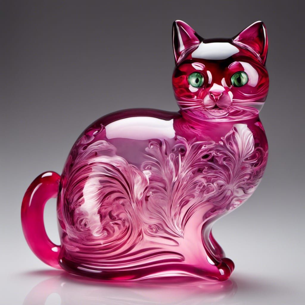 Intricately Detailed Blown Glass Pink Cat