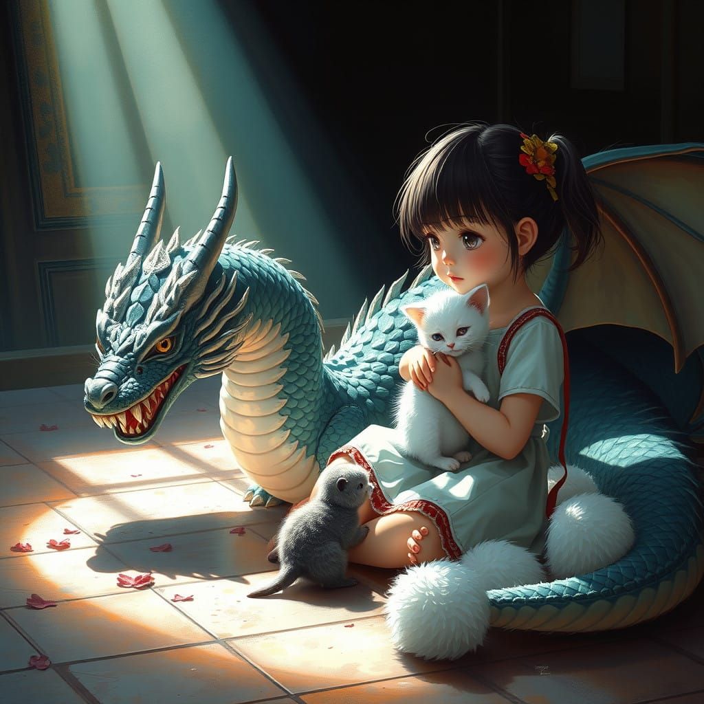 Chiaroscuro Dragon Girl in a Sunbeam