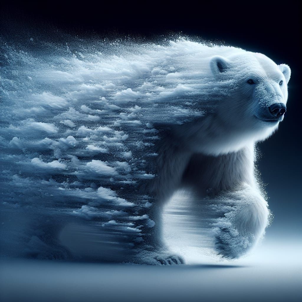 Polar Bear Transformation from Snowdrift in Motion