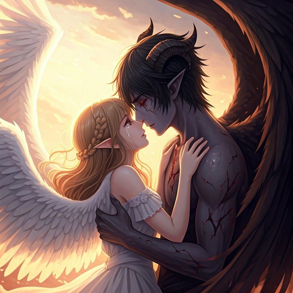 Fallen Angel Prince Embraces Angel Maiden