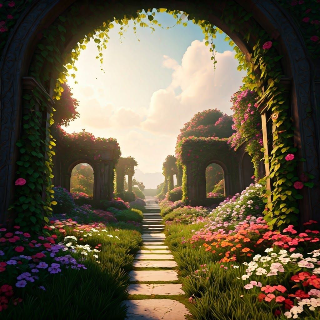 Surreal Spring Oasis in Vibrant, Dreamlike Realism