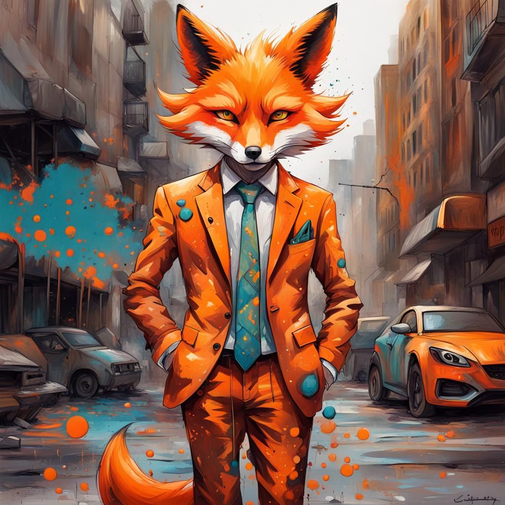 Orange Haired Fox Man in Graffiti Street Art Style