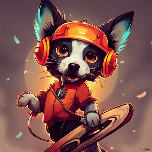 Chibi Skater Dog in Detailed Digital Art Style
