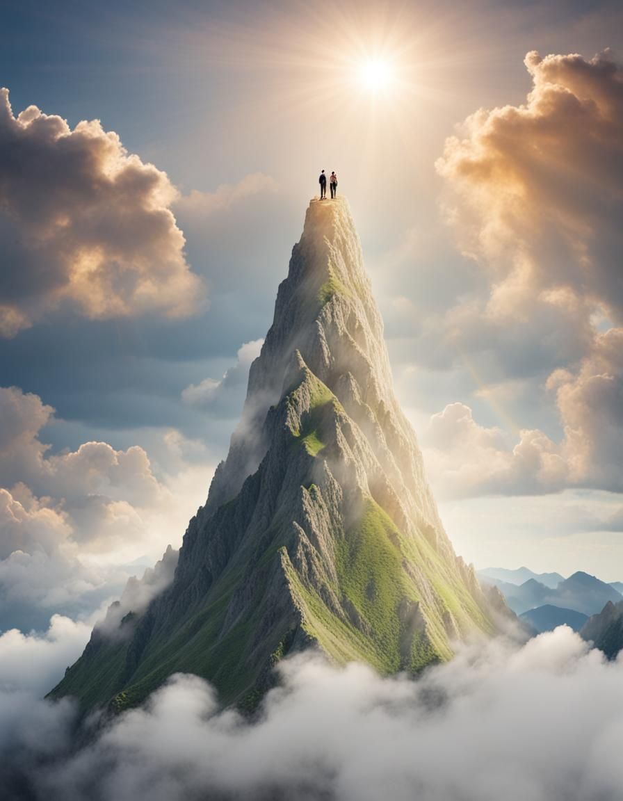 Human Mountain Supports Baby in Heavenly Light