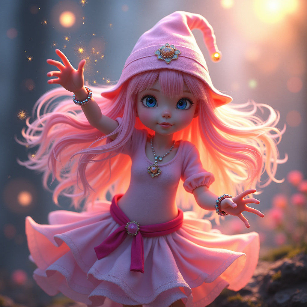 Enchanting Gnome Girl Casting a Spell in 3D Anime Style