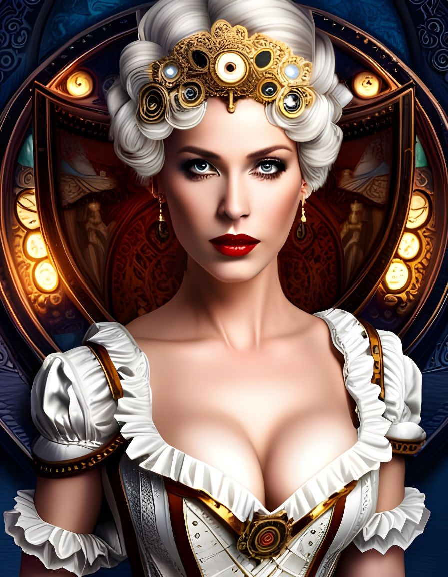 Steampunk Queen Portrait with Glowing Gears