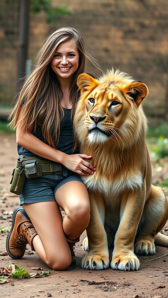 Woman and Lion: Vector Art in Warm Tones