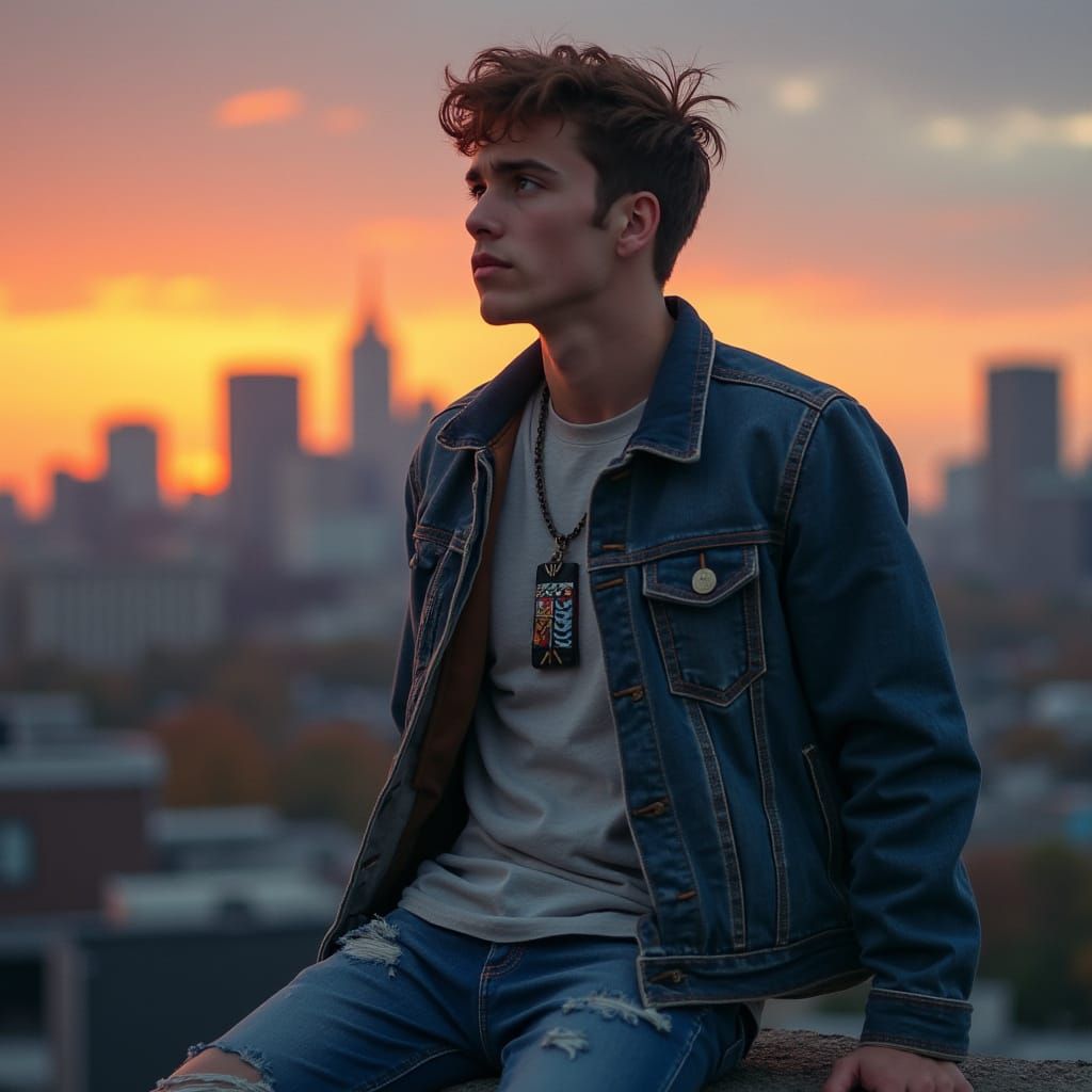 Young Man Contemplates Future on Boston Rooftop